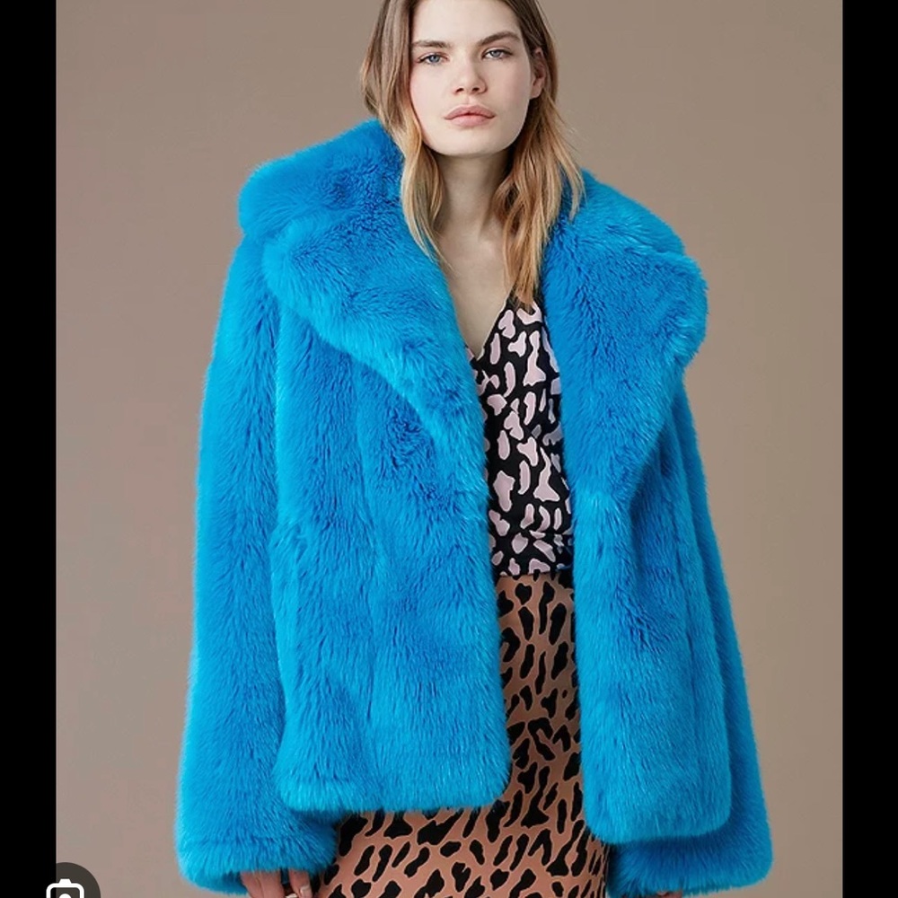 Brand new ! Faux fur short coat in gold and blue color , both size Small